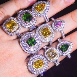 Wedding Rings Electroplating Mosang Diamond Square Group ingelegde ringvoorstel simulatie prinses karaat
