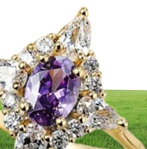 Trouwringen Elegante vrouwelijke paarse kristallen stenen ring Vintage gele goudkleur voor vrouwen luxe kleine ovale verloving9826327