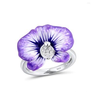 Wedding Rings Elegant enorm bloemenpetaal voor vrouwen glanzende zirkoon bruid verlovingsring van hoge kwaliteit glazuur sieraden