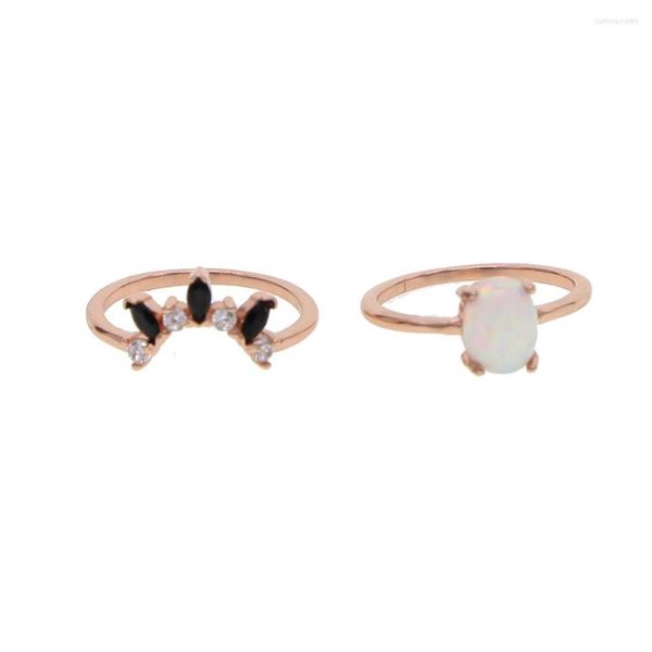 Anillos de boda Anillo elegante Color oro rosa Pavimentado Ópalo Cz Negro Para dama Fiesta Delicado Juego de 2 piezas