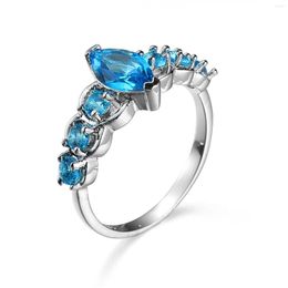 Anneaux de mariage élégant couleur argent bijoux de mode mer bleu oeil de cheval cristal pour les femmes accessoires d'anniversaire