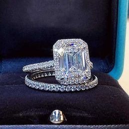 Bagues de mariage Taille émeraude 2ct Lab Diamond Promise Ring Sets 925 Sterling Silver Bague de fiançailles pour les femmes Bijoux de fête de mariée avec boîte 23ess