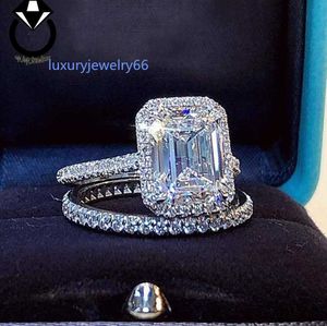 Anneaux de mariage Emerald Cut 2CT Lab Diamond Diamant Promesse Ring Set 925 Sterling Silver Engagemen T Moissanite Weding Band for Women Bridal Party Bijoux Y0723