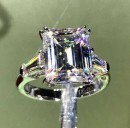 Trouwringen Emerald Cut 4ct Lab Diamond Ring 100% originele Sterling Sier Engagement Band voor vrouwen bruidssieraden Motion Current 23ess