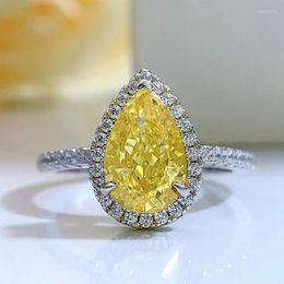 Alliances Bague de fiançailles en argent sterling 925 à haute teneur en carbone en forme de goutte jaune diamant créé 7x11 mm poire taille brillante