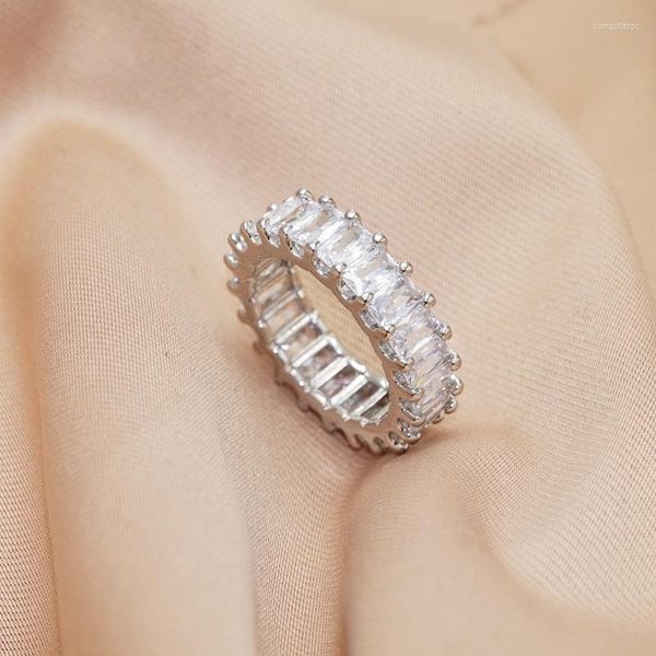 Anneaux de mariage ESSFF grand carré CZ or/argent couleur doigt pour femmes éternité Couple hommes tendance bijoux cadeaux d'anniversaire