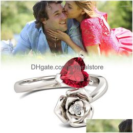 Wedding Rings Eeuwige liefde Rose Ring voor vrouwen Girls Girls schattig rood hart en bloem stapelen maat 610 H9 drop levering sieraden dhlcu