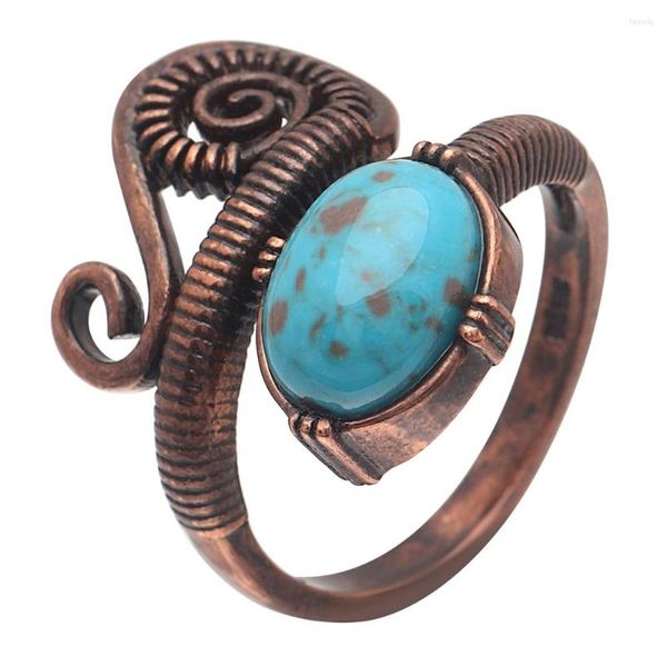 Anneaux de mariage Eternity Charm Bague géométrique pour femmes Bleu Pierre Or Couleur Stripe Vintage Long Ovale Turquoises Bijoux