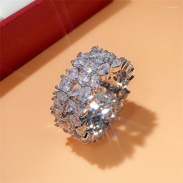 Anillos de boda eternidad moda pera corte blanco zafiro Cubic Zirconia CZ piedra para mujeres compromiso joyería regalo