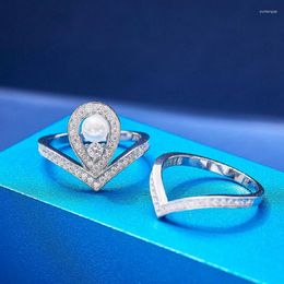 Anneaux de mariage Europe Amérique Style Bijoux haut de gamme Femmes Lady Paramètres Blanc Zircon Cubique Imitation Perle Argent Couleur Royal Crown Ring
