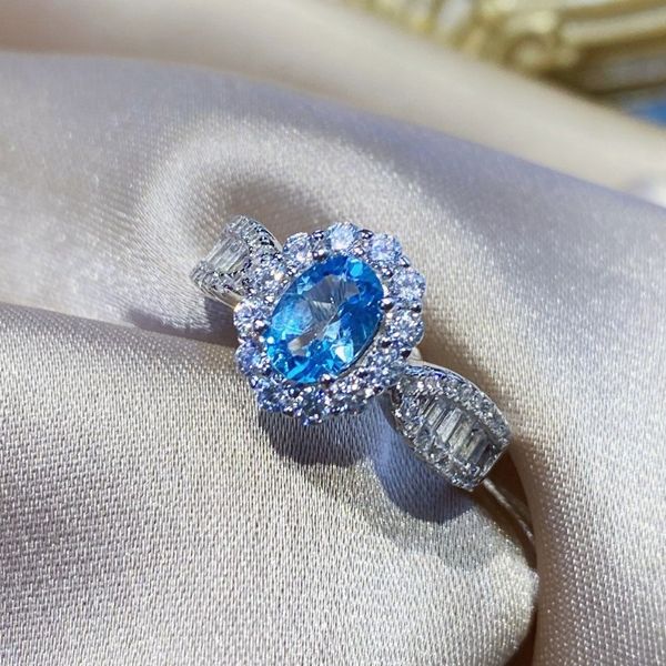 Anneaux de mariage Filles européennes et américaines ciel bleu cristal zircon diamant bague en or blanc plaqué platine bague de mariage bijoux cadeau d'anniversaire réglable