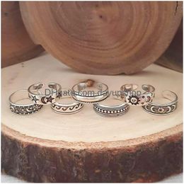 Wedding Rings Europese en Amerikaanse retro gesneden holle MTI-elementen 7-delige open voetring voor vrouwen Drop levering otrqk