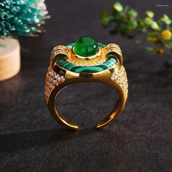 Anillos de boda Anillo de esmeralda retro europeo y americano Cuatro garras Amor Verde Turmalina Ágata negra Regalo de joyería para mujer