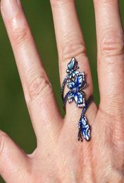 Anneaux de mariage européen Vintage femme élégante huile bleu papillon fleur anneau de haute qualité fait à la main émail bijoux cadeau 5724365