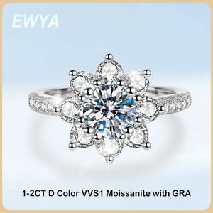 Wedding Rings Ewya GRA gecertificeerd 1-2ct Zonnebloem Moissanite Diamond Ring For Women S925 Sterling Silver 18K Wit Gold Cepated Wedding Band 240419