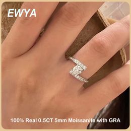 Anneaux de mariage EWYA en GRA certifié D couleur 05CT 5mm diamant pour femmes fête bijoux fins S925 bague en argent sterling 231206