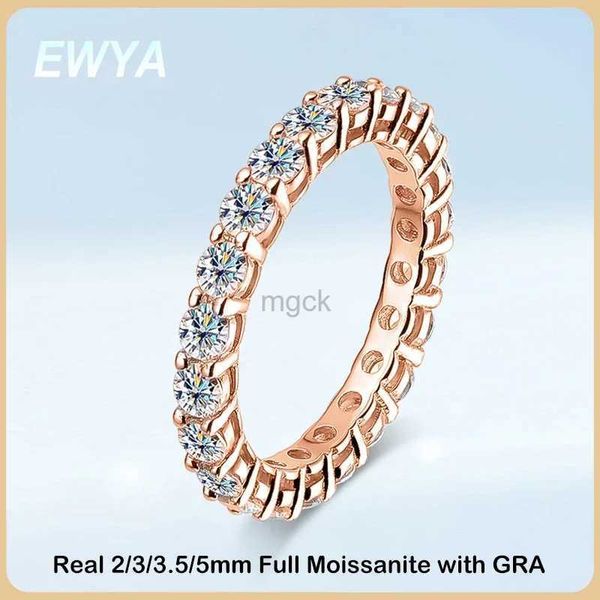 Anneaux de mariage Ewya Sparkling 2.2CTTW 3mm D Color Moisanite Ring Full Eternity Diamond Mariage pour femmes 925 Anneaux d'or 18k plaqués en argent 240419