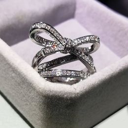 Anneaux de mariage Exquis 925 Sterling Silver Female Bow Noeud AAAA Cubic Zirconia Highend Butterfly Jewelry Bridal Mozanstone 230517