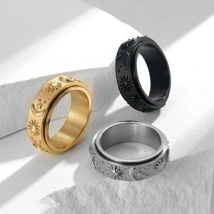 Bagues de mariage exquises et à la mode rotatif étoiles lune de soleil anneau or couleur argent couleur boho style décompression bijoux cadeau