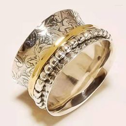 Trouwringen Prachtige Mode Breed Voor Vrouwen Vintage Metalen Tweekleurige Handgesneden Spinner Ring Verlovingsfeest Punk Sieraden
