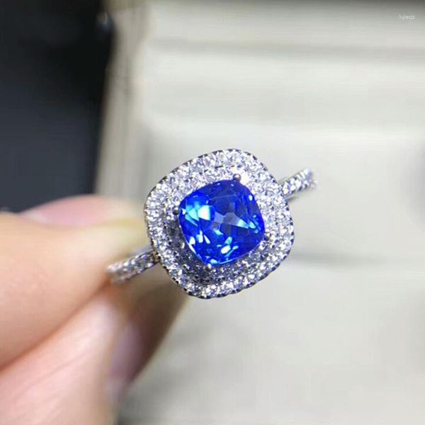 Anillos de boda Exquisita Princesa Corte Royal Blue Gems Zircon Compromiso nupcial Joyería Cristal blanco Regalo
