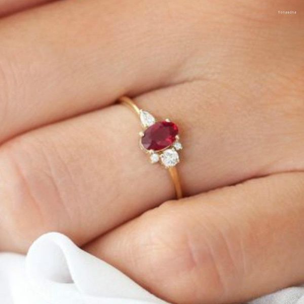 Anillos de boda exquisito romántico ovalado rubí creativo femenino anillo novia princesa amor Szie 6-11