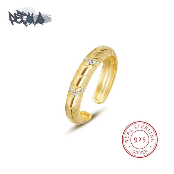 Anneaux de mariage Bague en argent Sterling S925 exquise pour femmes, bague en Zircon texturé classique, bijoux métalliques à la mode, ouverture réglable 231218