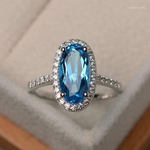 Wedding Rings Exquise Silver Color Band Ovaal gesneden blauw zirkoon cocktail party damesring bruids sieraden mode kristal geschenken