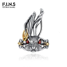 Wedding Rings F.I.N.S S925 Pure Sterling Silver Gold Cool Punk Rabbit Ring Retro Old Design Thai Silver Hiphop Rock Finger Sieraden Accessoires 231214