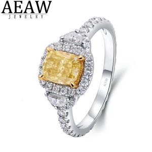 Anneaux de mariage Fantaisie Jaune Coussin Coupé Bague de Fiançailles 07ct 5x6mm Pour Femmes Réel 18k Or Blanc Test D'étincelle Positif 230915