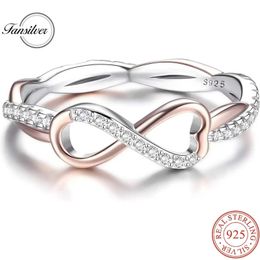 ANNAUX DE MARIAGE FANSILVER 925 STERLING Silver for Women Eternity Band Cumbic Zirconia Heart Infinity Twist Promise son Q240514