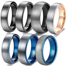 Anillos de boda para amantes Tamaño redondo 4 mm 6 mm 8 mm Anillo de carburo de tungsteno con acabado mate negro para hombres Mujeres Compromiso abovedado Tamaño de banda para hombres 5-14