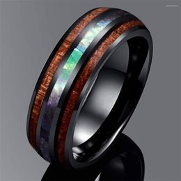 Wedding Rings mode 8mm abalone shell roestvrij staal inleg Hawaiiaanse koa houten band ring heren feest sieraden