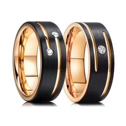 Anneaux de mariage mode 8mm noir poli finition tungstène anneau pour hommes incrusté zircone acier inoxydable fiançailles BandWedding