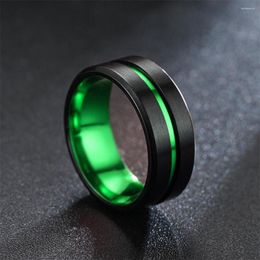 Trouwringen mode 8 mm zwart titanium staal voor mannen blauwe groove afgeschuinde rand roestvrij paar ring sieraden groothandel