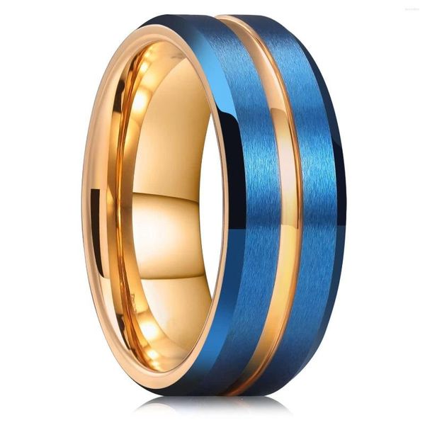 Anillos de boda Fashion 8 mm Gold Color Groove Biseled Edge Tungsten para hombres Anillo de compromiso de acero cepillado