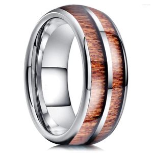 Trouwringen Mode 8mm Mannen Titanium Roestvrij Staal Inlay Dubbel Gegroefd Koa Hout Voor Vrouwen Valentijnsdag Geschenken