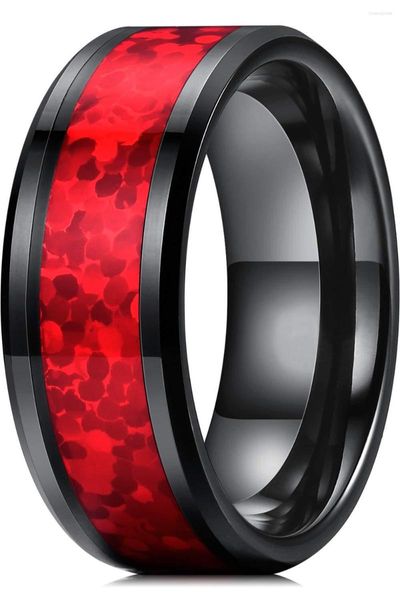 Anillos de boda Fashion 8 mm Men Titanium Inlay Imitación de piedra roja Promesa de acero inoxidable para mujeres Joyas