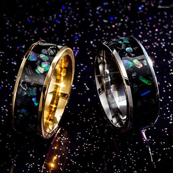 Anneaux de mariage mode 8mm hommes titane acier galaxie créé-opale incrustation bandes pour femmes charme bijoux poli confort