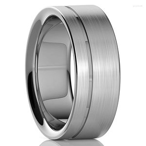 Anneaux De Mariage De Mode 8mm Argent Couleur Brossé En Acier Inoxydable Pour Hommes Mince Groove Bague De Fiançailles Unisexe Anniversaire Bijoux Cadeaux