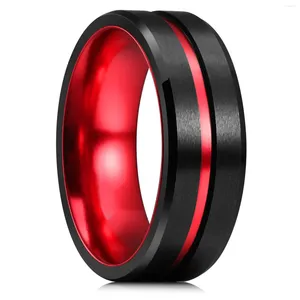 Trouwringen Mode 8mm Titanium Roestvrij Staal Voor Mannen Vrouwen Zwart Geborsteld Rood/Groen Groef Belofte Party Sieraden