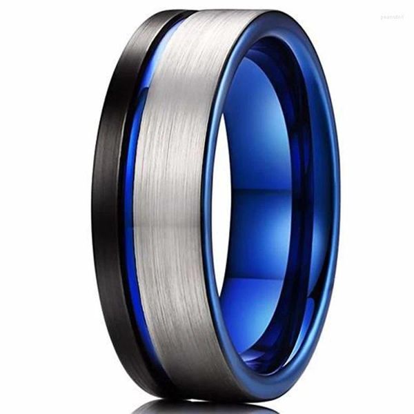 Anillos de boda Moda 8 mm Tricolor Titanio Acero inoxidable para hombres Mujeres Negro Cepillado Promesa Fiesta Joyería Regalos