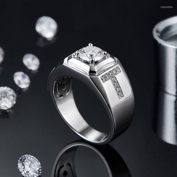 Anneaux de mariage Fashion 925 Silver Plaqué Platinum Bague Moissanite Diamond Hommes