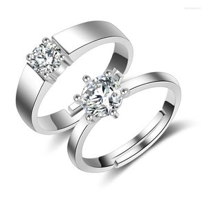 Anneaux de mariage mode 925 argent Sterling cubique Zircon cristal fiançailles ouvert réglable pour femme et homme bijoux