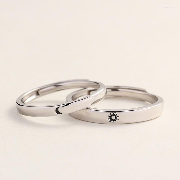 Anillos de boda Moda 925 Sterling Sol y Luna Pareja Ajustable para Mujeres Hombres Joyería Conjunto de anillos personalizados Regalo