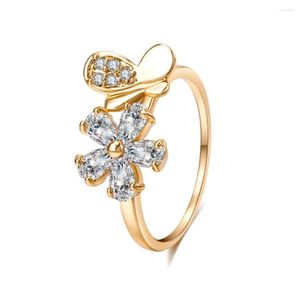 Wedding ringen mode Oostenrijk Crystal Flower Buttrefly For Women Gold Color Engagement Female Ting Sale Cute