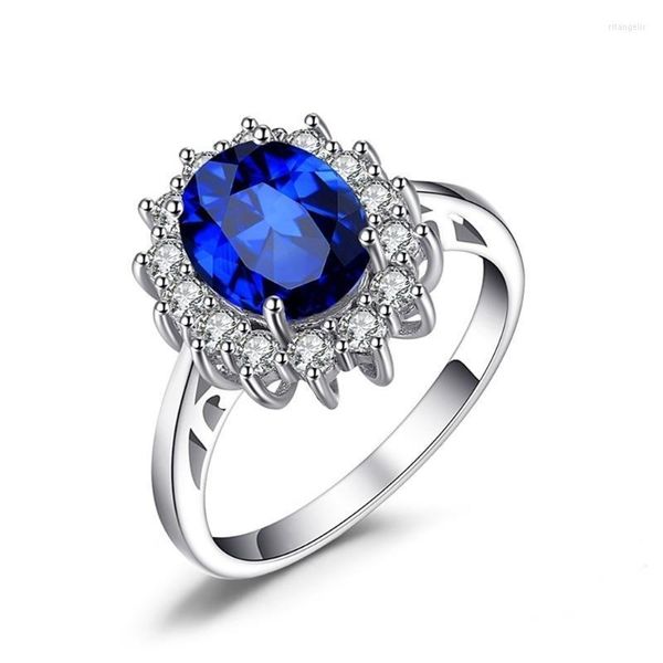 Anneaux de mariage Mode Big Blue Stone Bague pour femmes Charme Argent Couleur Bijoux CZ Promesse Engagement Dames Accessoires Cadeaux Rita22