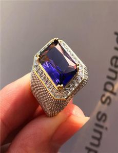 Trouwringen mode grote mannelijke paarse geometrische ring kristal witte zirkoon steen verloving 18kt goud groot voor Men4648296