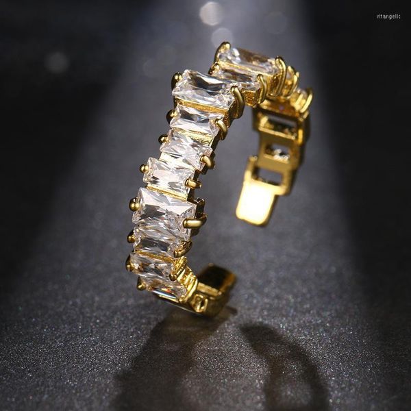 Anillos de boda Marca de moda Cubic Zirconia ajustable para mujeres Baguette CZ Piedra Zircon Anillo de compromiso Mujer Joyería de lujo Boda Rita22