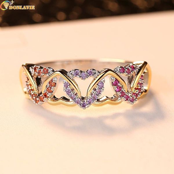 Anneaux de mariage mode cuivre cristal violet rose vert bleu couleurs coeur Zircon femme pour femmes bijoux en gros Bijouterie